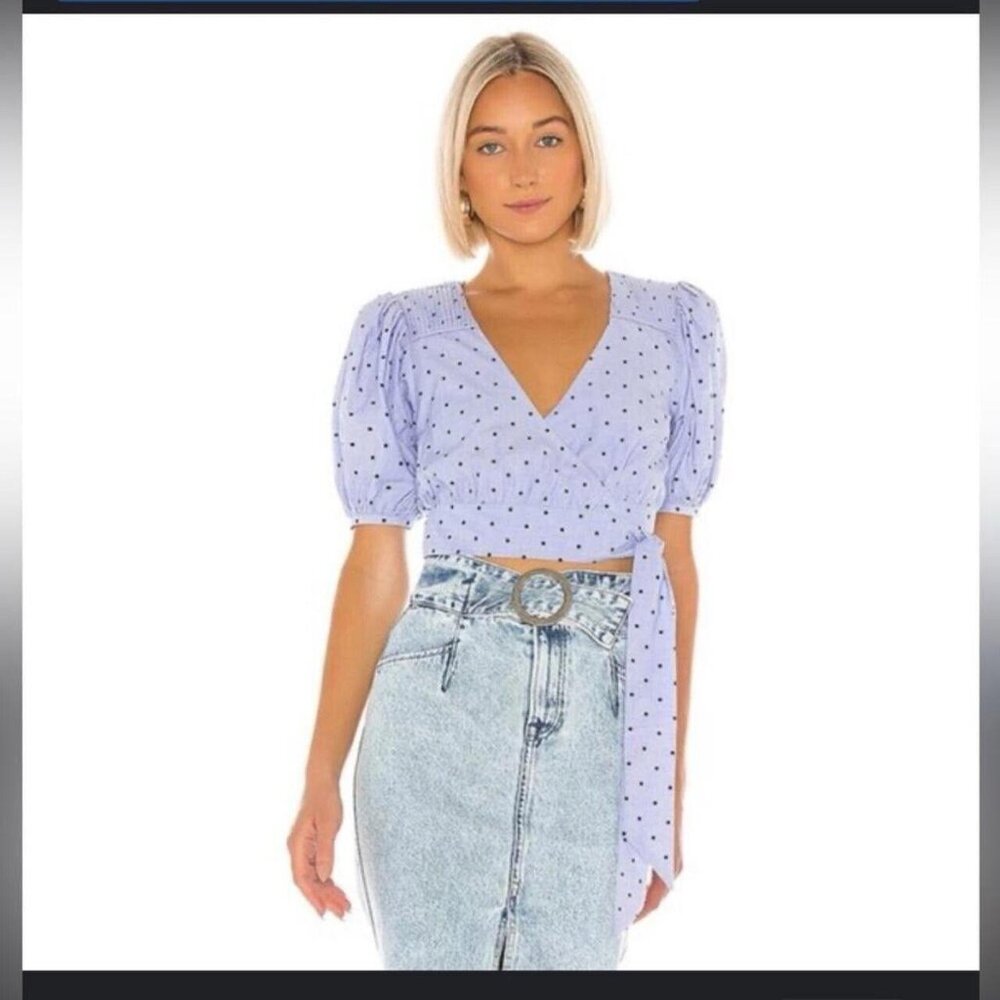 Tularosa Capri Puff Sleeves Wrap Crop Top Purple Lilac Xxs 2XS